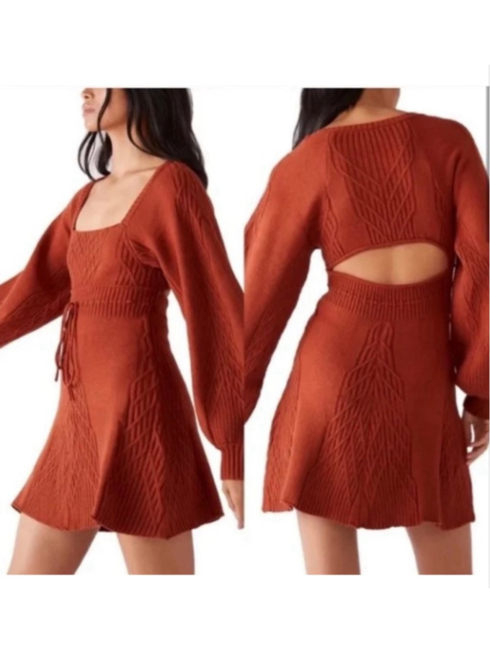 Women's Free People Rust Long Sleeve Knit Mini Dress M